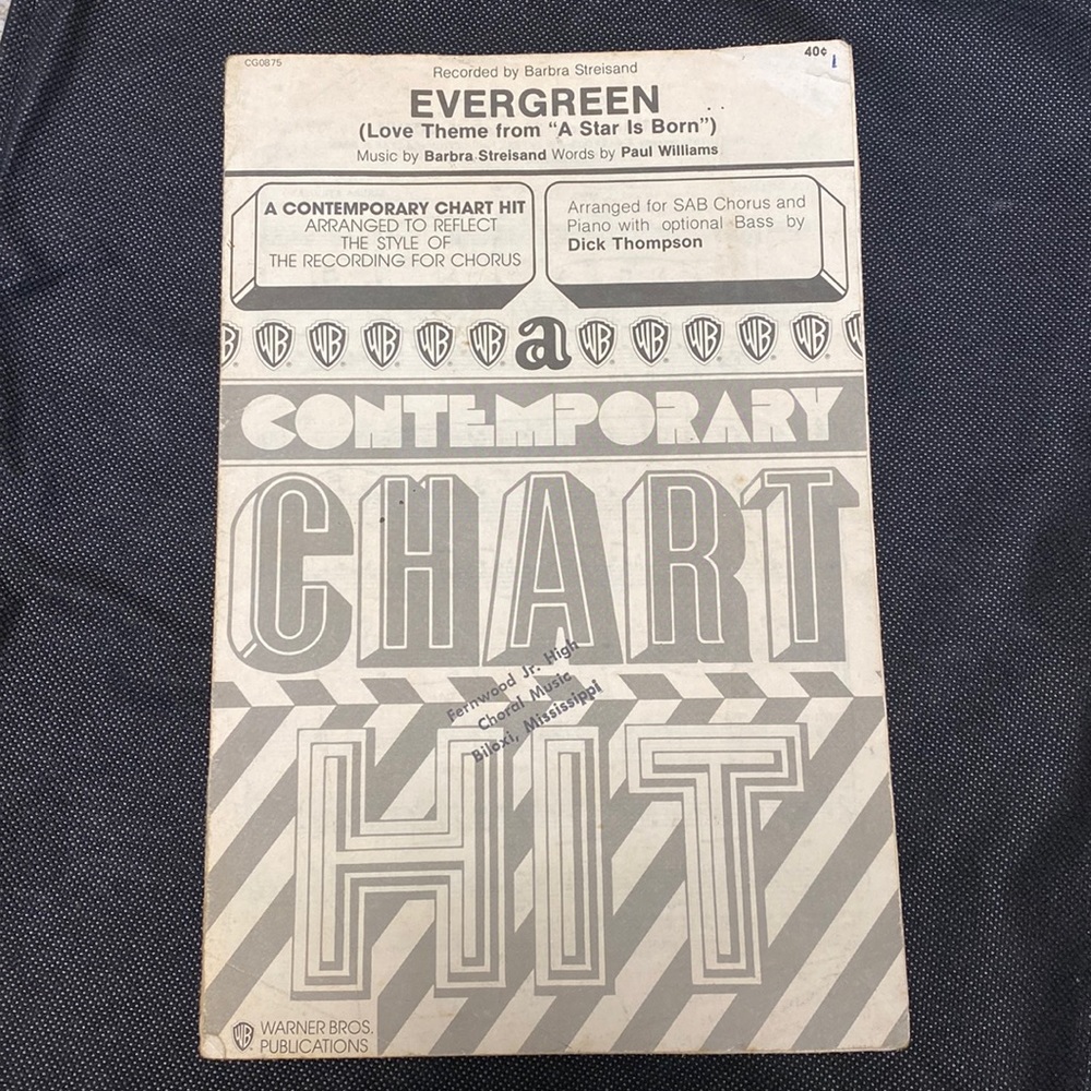Vtg Barbara Streisand “Evergreen” Words & Music by Warner Brothers